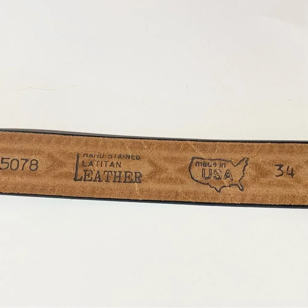 Vintage Hand Stained Latitan Tooled Leather Belt Women's Size 34 Western Cowgirl